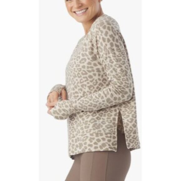 Glyder Lounge Long Sleeve Top Size Medium NWT Oatmilk White Leopard Yoga Fitness - Picture 12 of 12